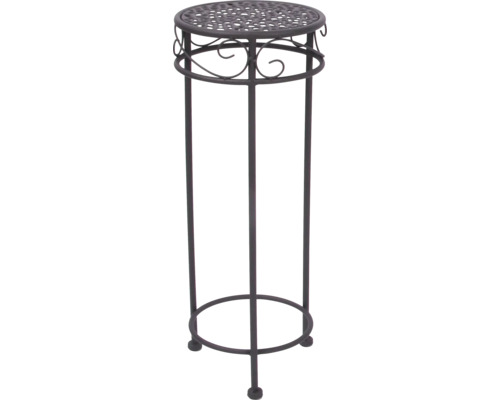 Metalen bloemenkruk, rond, met decoratieve versieringen en een geperforeerd bovenblad.