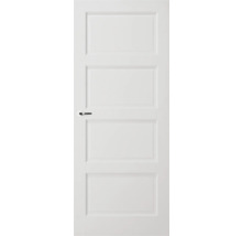 Witte binnendeur met vier rechthoekige panelen en een zilverkleurige deurklink.