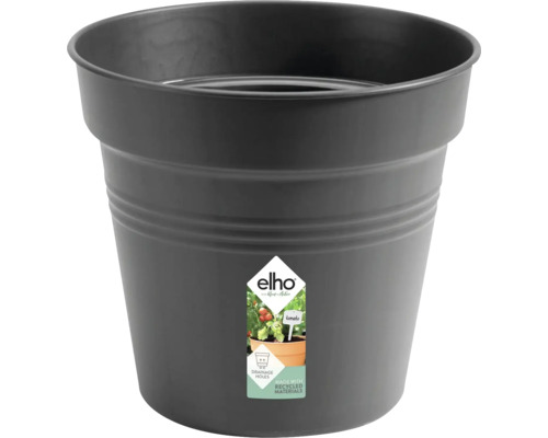 Ronde bloempot van Elho gemaakt van gerecycled kunststof met afwateringsgaten voor in de tuin
