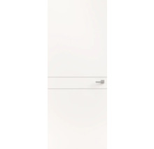 Witte binnendeur met twee horizontale groeven en een zilverkleurige klink.
