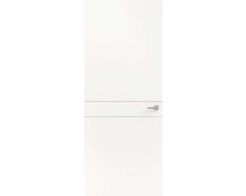 Witte binnendeur met twee horizontale groeven en een zilverkleurige klink.