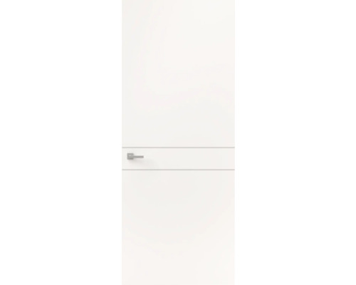 Witte binnendeur met een horizontale groef en een moderne zilveren deurklink.