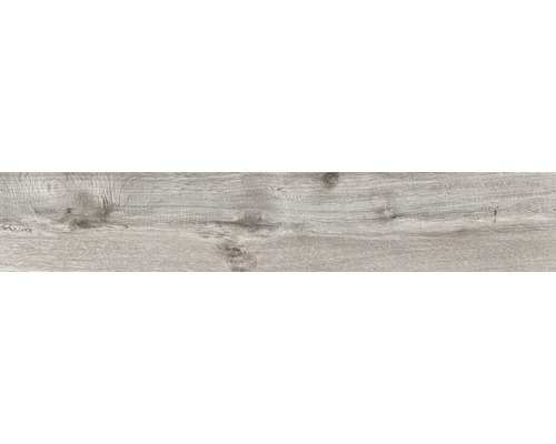 Vloerbedekking in grijze houtlook met nerf en noesten.