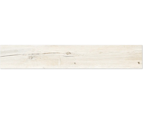 Lichtgekleurde vloertegel met houtlook, nerven, noesten en barststructuur.