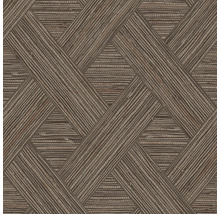 Vliesbehang met geometrisch patroon in bruine vlechtlook