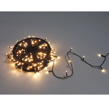 Led-lichtsnoer op een zwarte kunststof haspel met warmwitte lampjes voor kerstdecoratie.