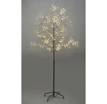 Decoratieve led-lichtboom met warmwitte lampjes en zwarte metalen standaard.