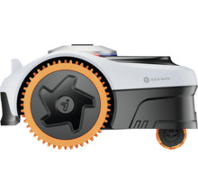 Segway robotmaaier zijaanzicht met geprofileerde wielen en Segway Logo.