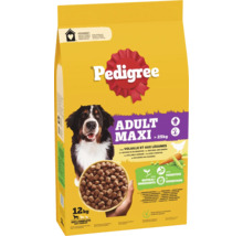 Pedigree Logo, Adult Maxi droogvoer voor volwassen honden vanaf 25 kilogram met gevogelte en groenten, zak van 12 kilogram.