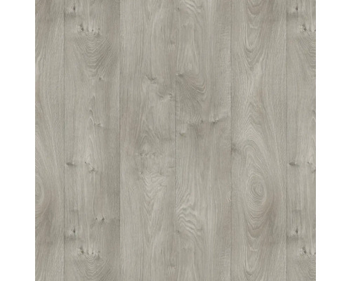 Laminaatvloer met houtlook lichtgrijs, voorzien van nerven en noesten.