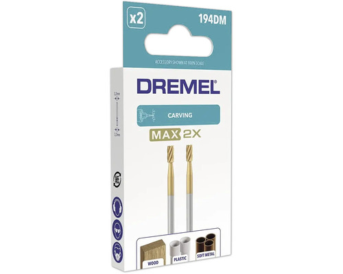 Dremel hogesnelheidsfrees 194DM Max, 2 stuks, voor hout, kunststof en zacht metaal, 3,2 millimeter schacht.