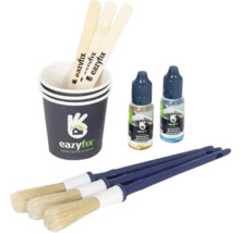 Eazyfix houtversterker set met kwasten, mengbekers, spatels en twee flesjes houtversterker.