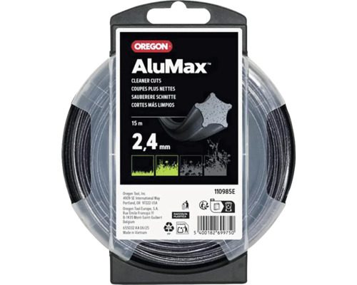 Oregon AluMax trimmerdraad met een diameter van 2,4 millimeter en een lengte van 15 meter, stervormig profiel voor nauwkeurig trimmen.