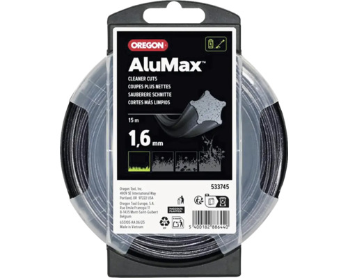 Oregon Logo, AluMax maaidraad, 1,6 millimeter diameter, 15 meter lengte, stervormig profiel voor nauwkeurig maaien.