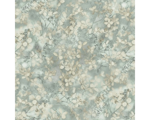 Vliesbehang met verfijnd bloemenpatroon en fijne takjes in vintage stijl.