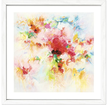 Ingelijste afbeelding met abstract bloemenmotief, witte lijst met passe-partout, vierkante wanddecoratie.