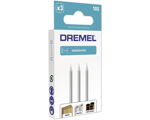Dremel graveerfrees 105 set van 3 voor hout, kunststof en zacht metaal met een diameter van 0,8 millimeter.