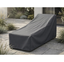 Beschermhoes voor ligbed in antraciet op een geplaveid terras in de tuin.