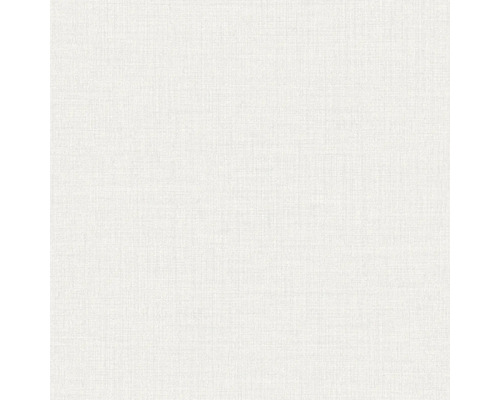Effen vliesbehang in wit met een fijne linnenstructuur.