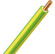 Installatiedraad met massieve koperen kern en groen-gele isolatie.