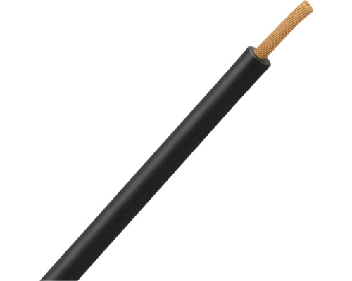 Enkeladerige flexibele kabel met zwarte isolatie en zichtbare koperen kern.