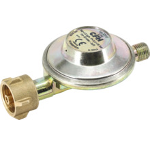 CFH gasdrukregelaar voor vloeibaar gas met 50 millibar, metalen constructie met schroefaansluitingen en europese conformiteit.