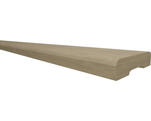 Houten trapprofiel met afgeronde bovenkant en uitsparing aan de onderzijde.