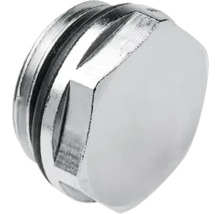 Zeskantige metalen afsluitstop met buitendraad en rubberen afdichtingsring voor sanitair.