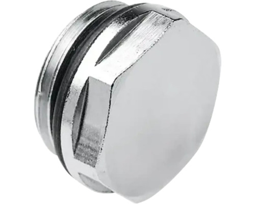 Zeskantige metalen afsluitstop met buitendraad en rubberen afdichtingsring voor sanitair.