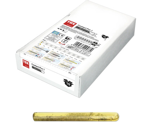 TOX Contact Pro 1 chemische ankers, verpakking van 10 stuks en een losse harscapsule. TOX Logo en Europese conformiteit.