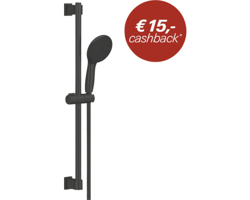 Doucheset bestaande uit handdouche, glijstang en doucheslang in zwart met 15 euro cashback.