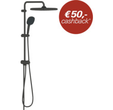Douchesysteem met regendouchekop, handdouche en doucheslang in zwart en 50 euro cashback.