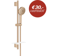 Doucheset met handdouche, glijstang en planchet in geborsteld goud met 30 Euro cashback actie.