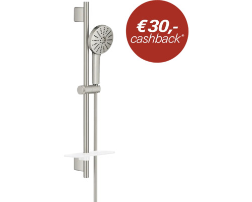 Doucheset met handdouche, glijstang en planchet in rvs-look met 30 euro cashback.