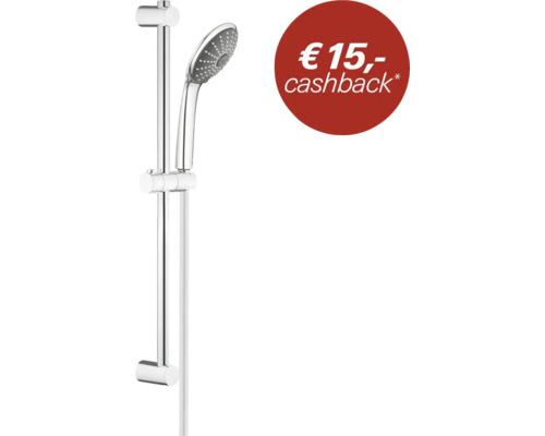 Doucheset bestaande uit handdouche, glijstang en glijstuk in chroom met 15 Euro cashback.
