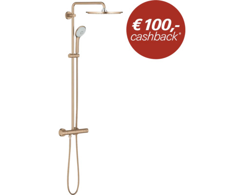 Douchesysteem in brons met hoofddouche, handdouche en thermostaat inclusief 100 euro cashback actie.