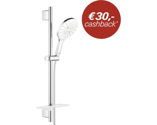 Grohe doucheset met handdouche, glijstang, doucheslang en planchet inclusief 30 euro cashback actie.