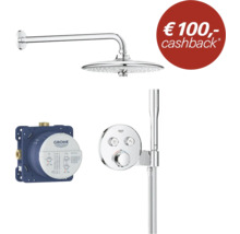Grohe inbouw douchesysteem met hoofddouche, handdouche, thermostaatkraan en inbouwdeel inclusief 100 euro cashback actie.