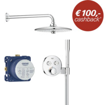 Grohe douchesysteem met hoofddouche, handdouche, thermostaatkraan en inbouwset, inclusief 100 Euro cashback actie.