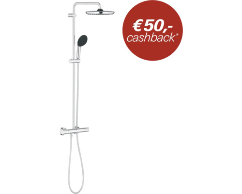 Douchesysteem met hoofddouche, handdouche en thermostaatkraan in chroom met 50 euro cashback.