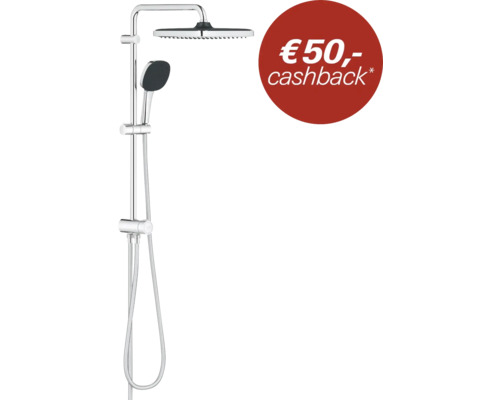 Douchesysteem met hoofddouche, handdouche, doucheslang en glijstang in chroom inclusief 50 euro cashback actie.