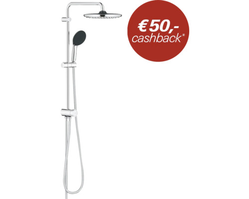 Douchesysteem met ronde hoofddouche, handdouche en 50 euro cashback.