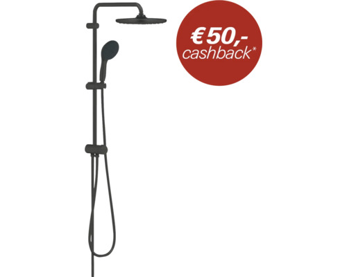 Zwart douchesysteem met regendouche en handdouche inclusief 50 Euro cashback.