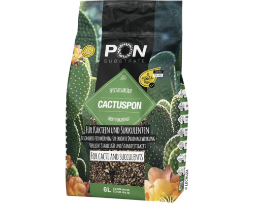 LECHUZA CACTUSPON speciaal substraat voor cactussen en vetplanten, turfvrij, niet bemest, 6 liter.
