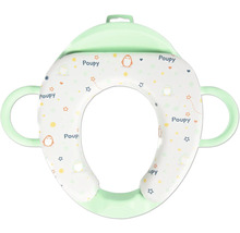 Lichtgroene gevoerde toiletverkleiner voor kinderen met handgrepen en pinguïn- en sterrenpatroon van Poupy.