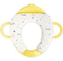Gevoerde toiletbrilverkleiner voor kinderen van Poupy met zijhandgrepen en pinguïnmotief.
