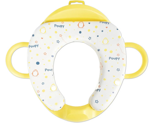 Gevoerde toiletbrilverkleiner voor kinderen van Poupy met zijhandgrepen en pinguïnmotief.