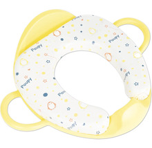 Toilettrainer voor kinderen met gewatteerde zitting, handgrepen en pinguïnmotief.