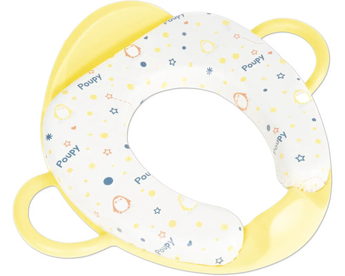 Toilettrainer voor kinderen met gewatteerde zitting, handgrepen en pinguïnmotief.