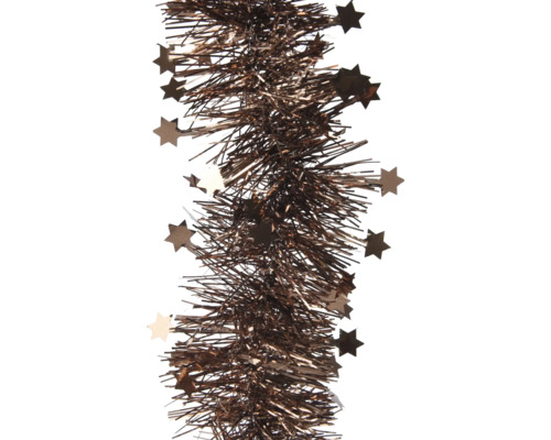 Glanzende kerstslinger van lametta versierd met kleine sterren.